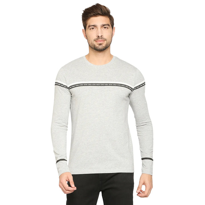 Grey Regular Fit Men's Long Sleeves T-Shirt by Being Human Clothing