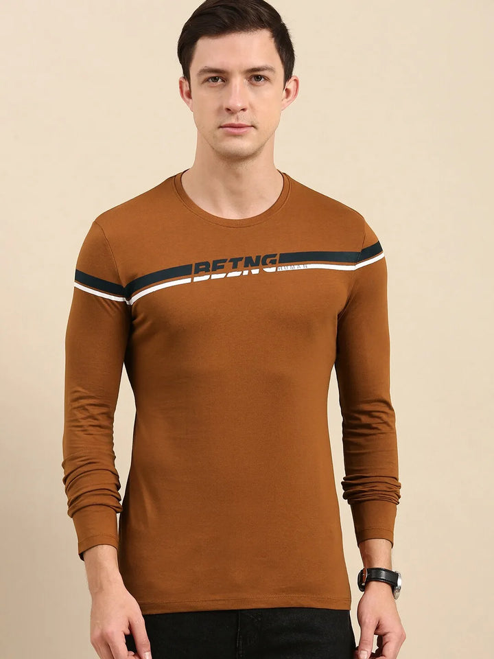 Brown Regular Fit Men's Long Sleeves T-Shirt by Being Human Clothing