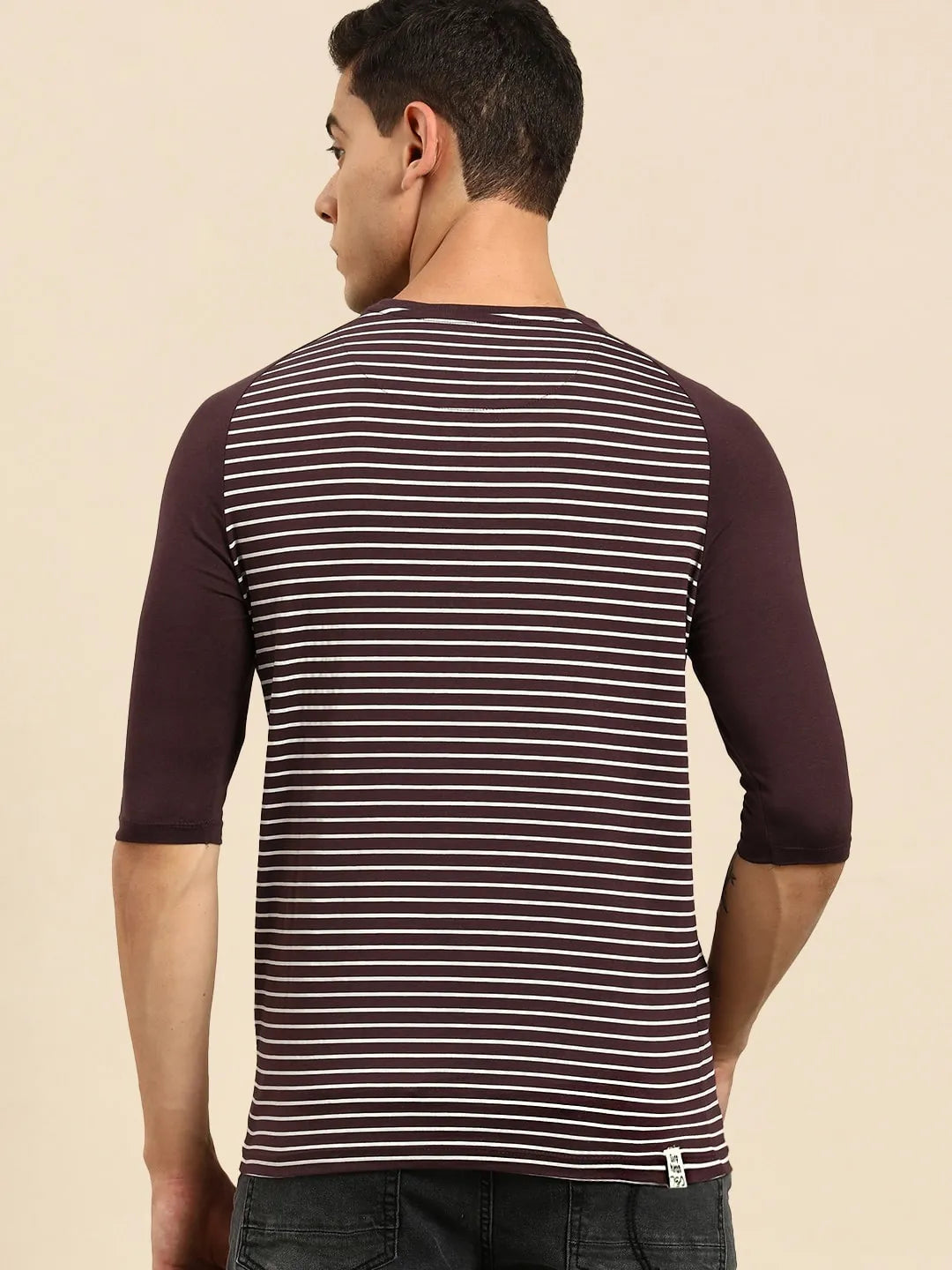 Red Regular Fit Men's 3&4 th Sleeves T-Shirt by Being Human Clothing