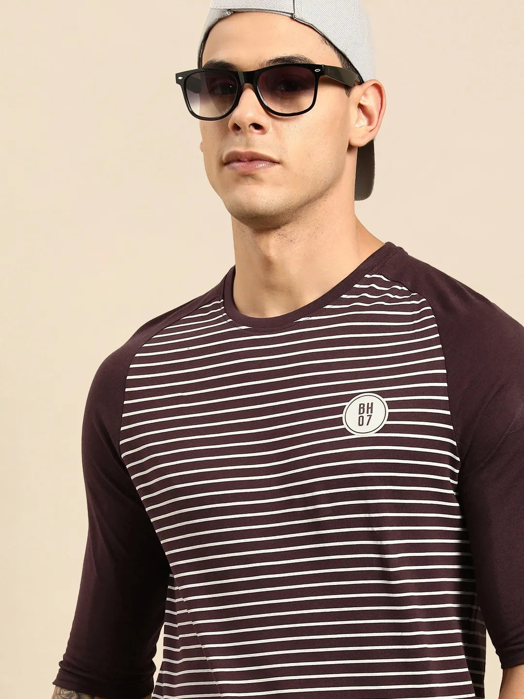 Red Regular Fit Men's 3&4 th Sleeves T-Shirt by Being Human Clothing