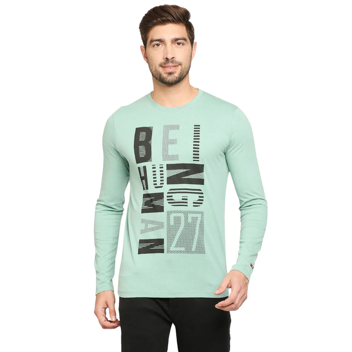 Green Regular Fit Men's Long Sleeves T-Shirt by Being Human Clothing