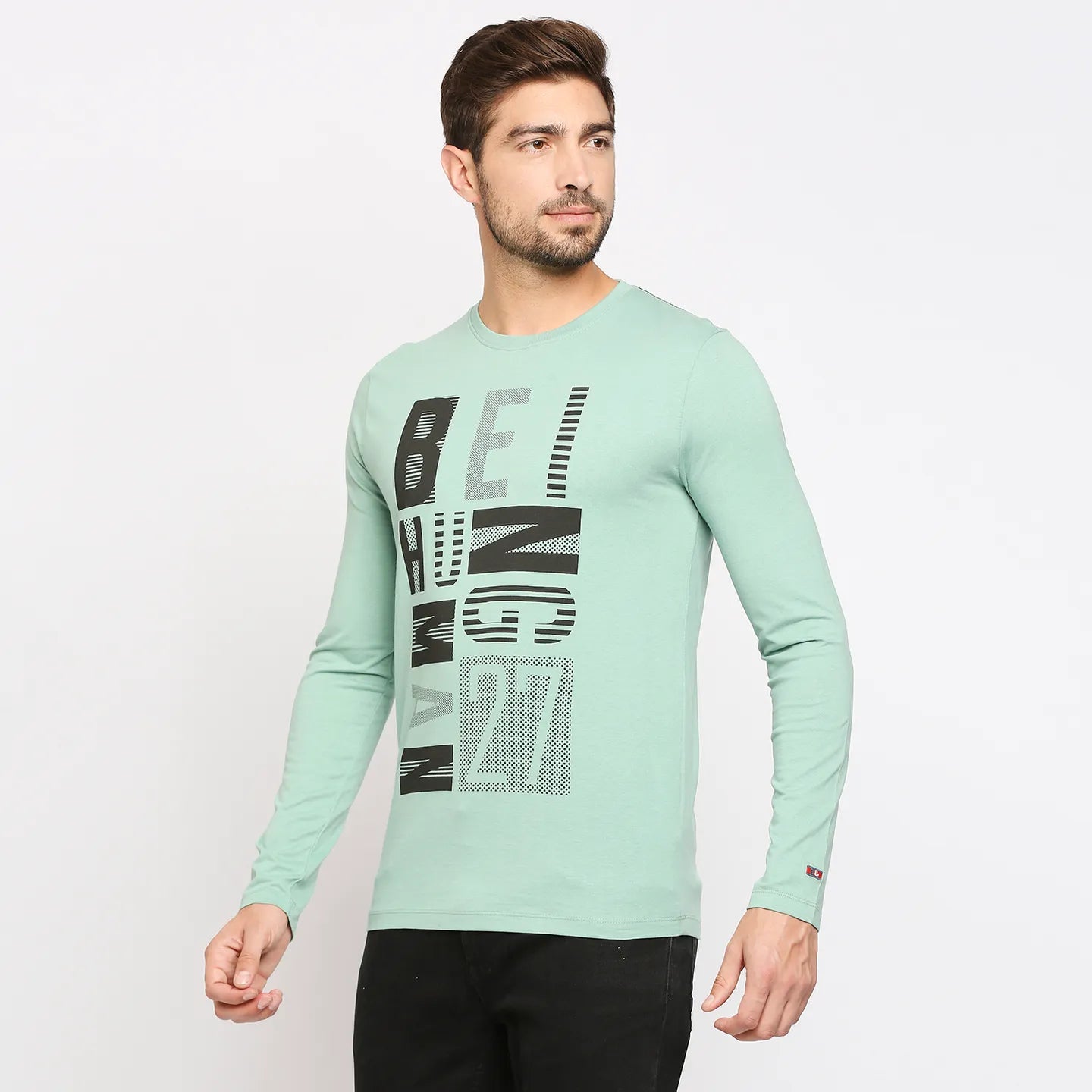 Green Regular Fit Men's Long Sleeves T-Shirt by Being Human Clothing