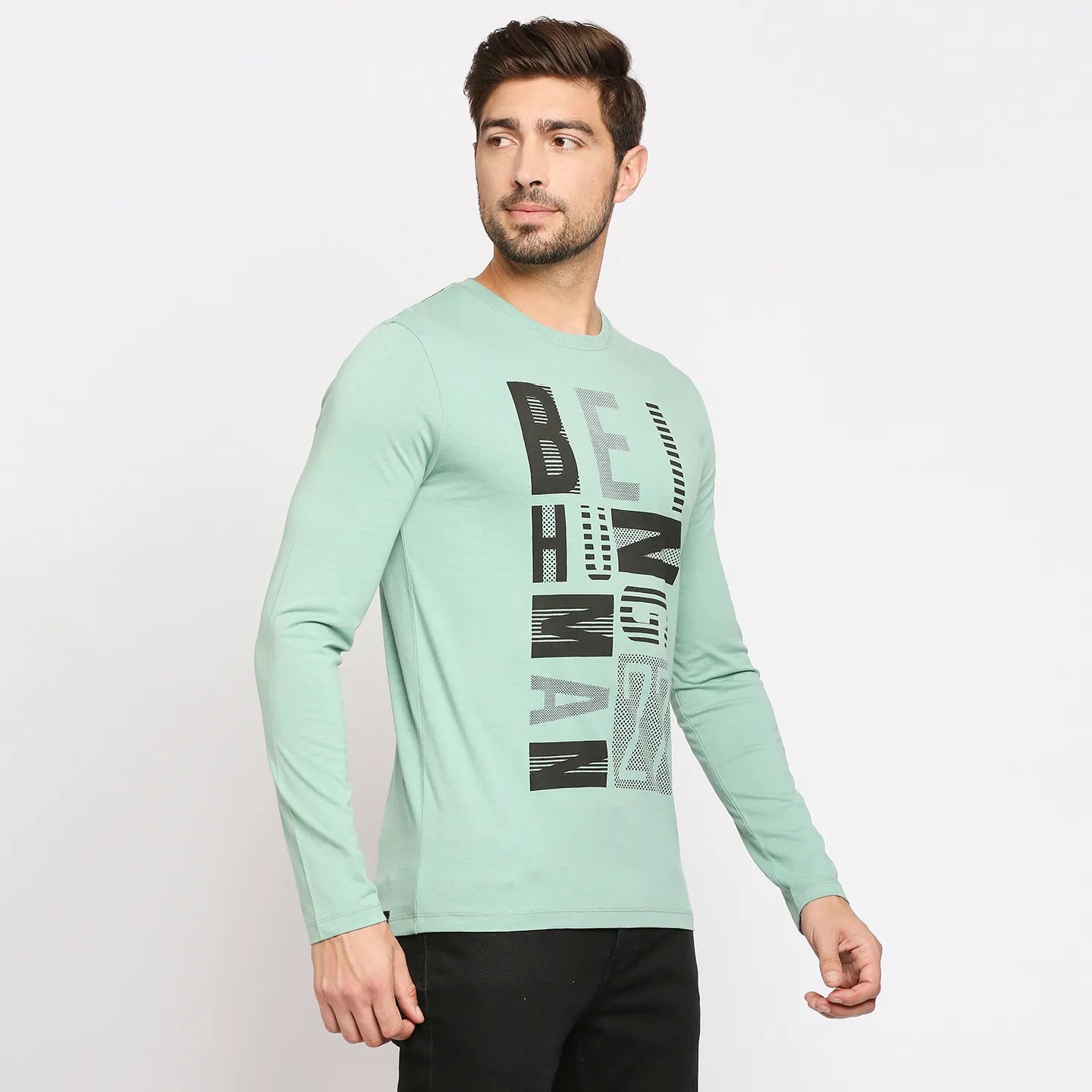 Green Regular Fit Men's Long Sleeves T-Shirt by Being Human Clothing