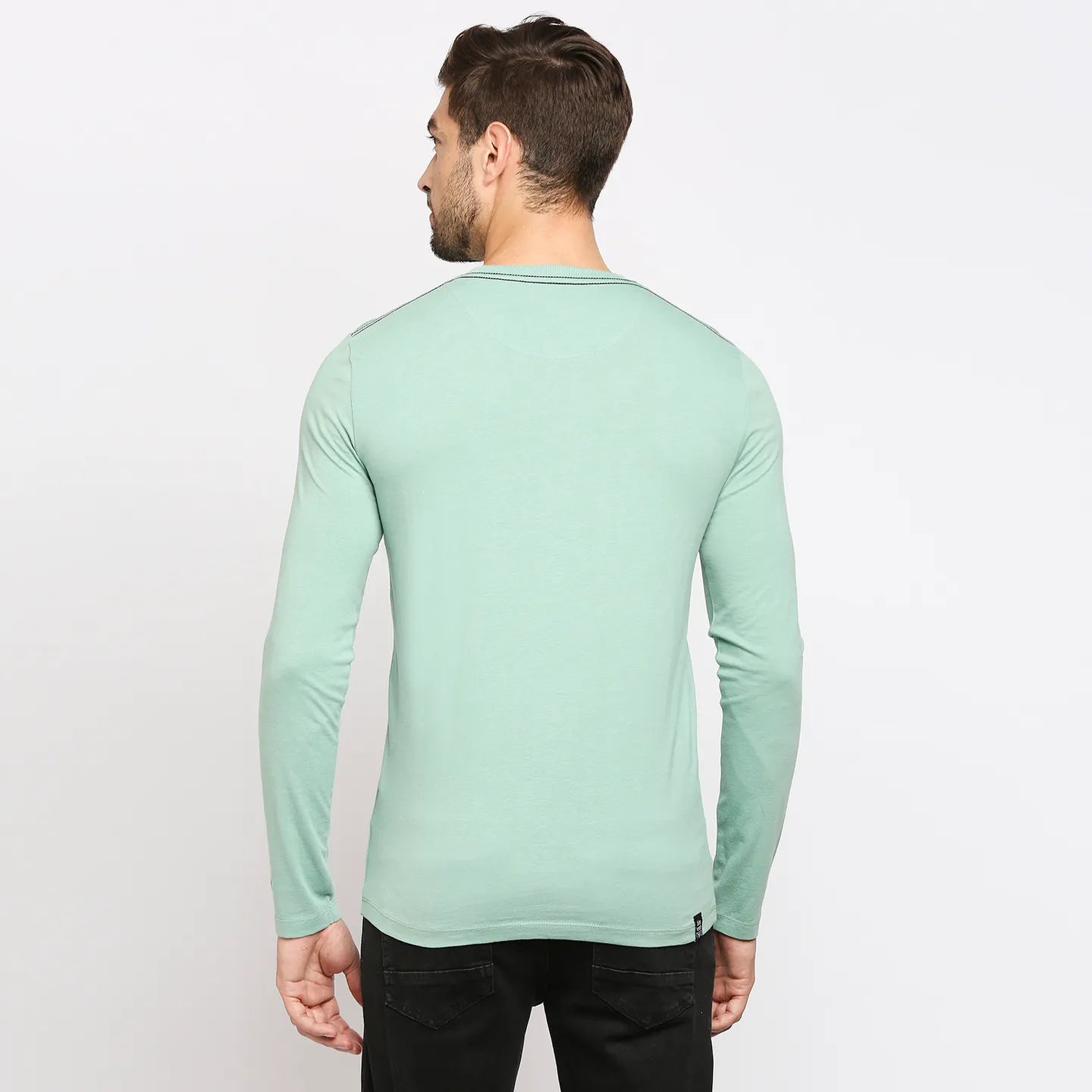 Green Regular Fit Men's Long Sleeves T-Shirt by Being Human Clothing