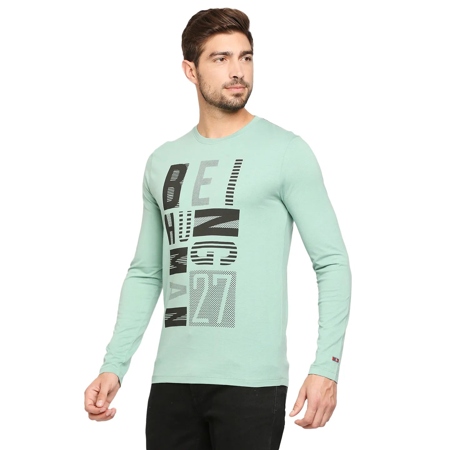 Green Regular Fit Men's Long Sleeves T-Shirt by Being Human Clothing