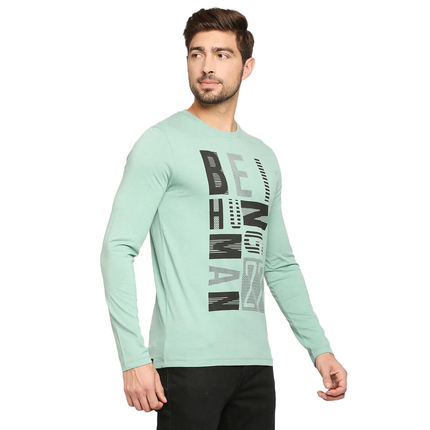 Green Regular Fit Men's Long Sleeves T-Shirt by Being Human Clothing