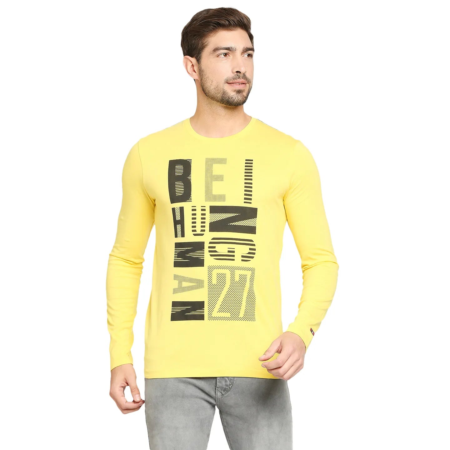 Yellow Regular Fit Men's Long Sleeves T-Shirt by Being Human Clothing