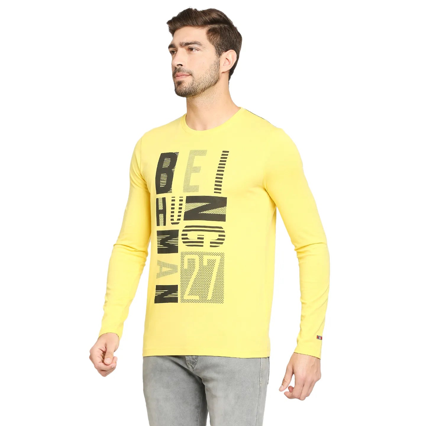 Yellow Regular Fit Men's Long Sleeves T-Shirt by Being Human Clothing