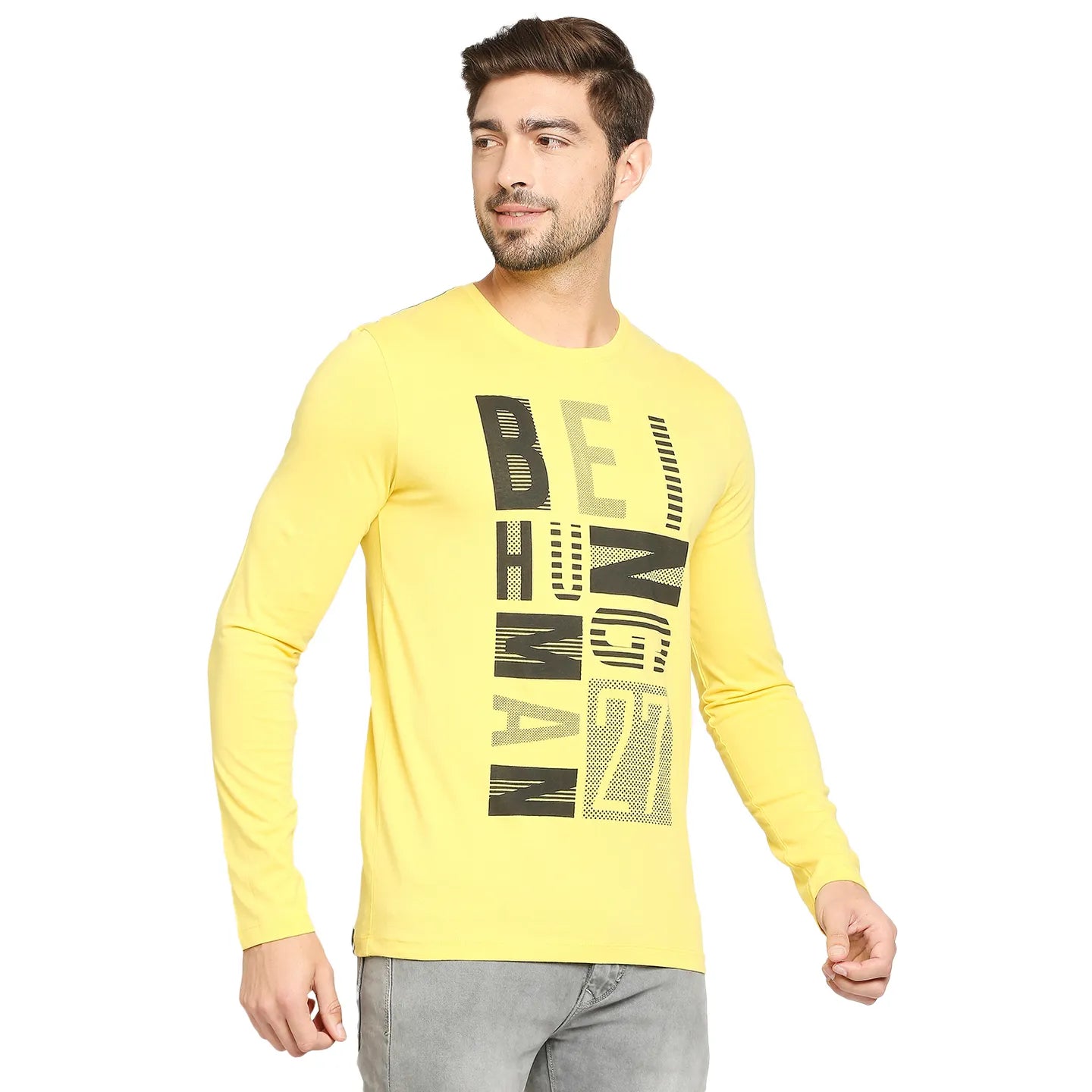 Yellow Regular Fit Men's Long Sleeves T-Shirt by Being Human Clothing