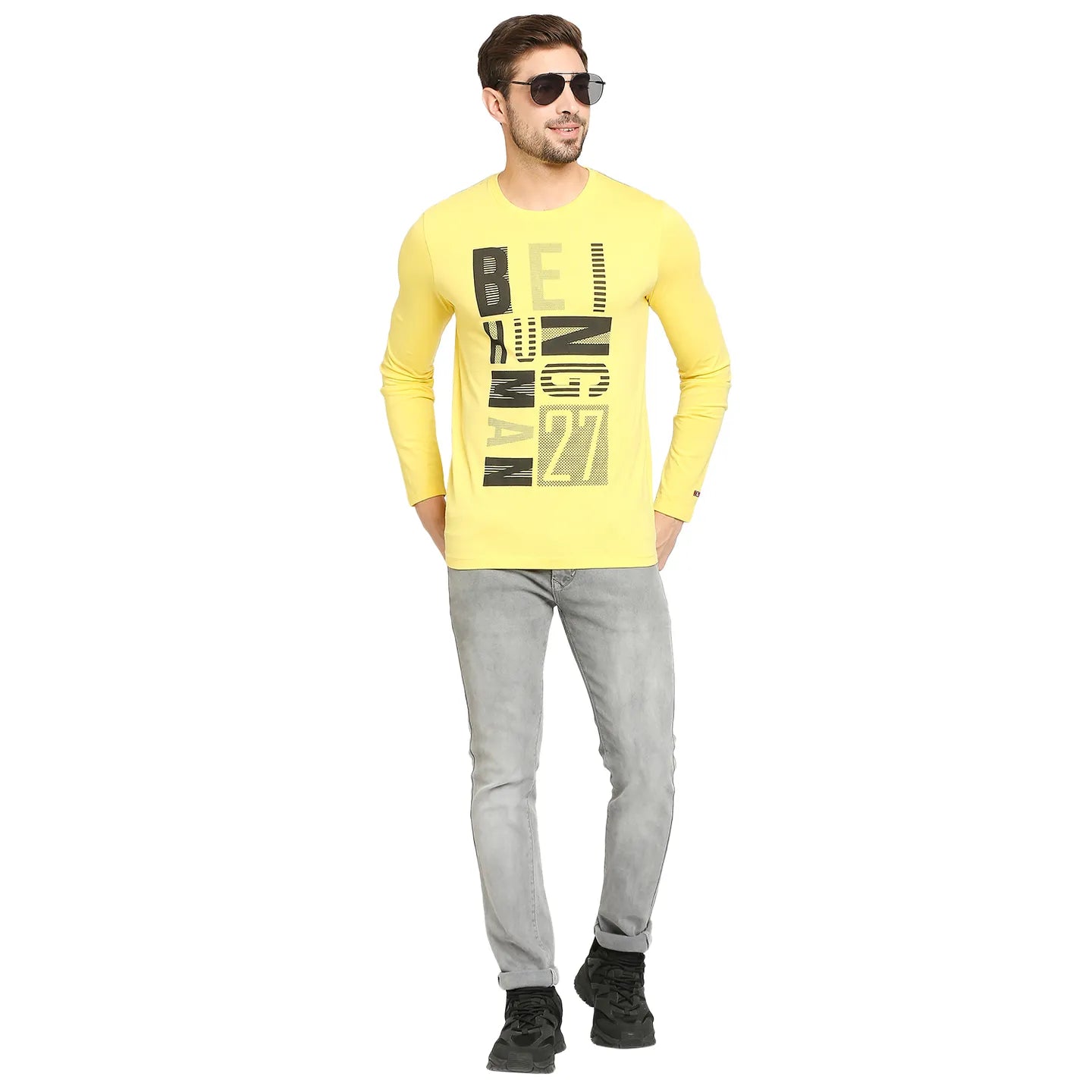 Yellow Regular Fit Men's Long Sleeves T-Shirt by Being Human Clothing
