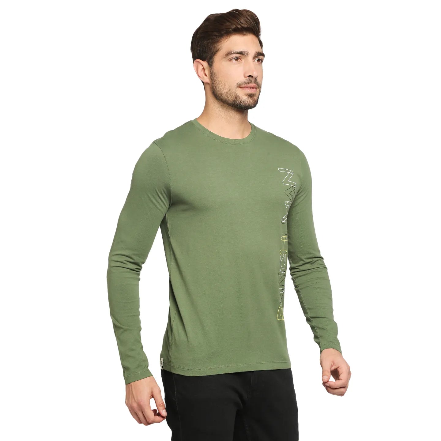 Green Regular Fit Men's Long Sleeves T-Shirt by Being Human Clothing