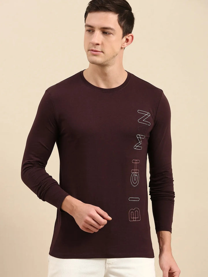 Brown Men's Long Sleeves Regular Fit T-Shirt by Being Human Clothing