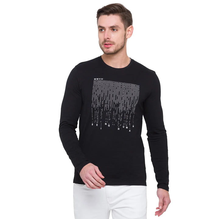 Black Regular Fit Men's Long Sleeves T-Shirt by Being Human Clothing