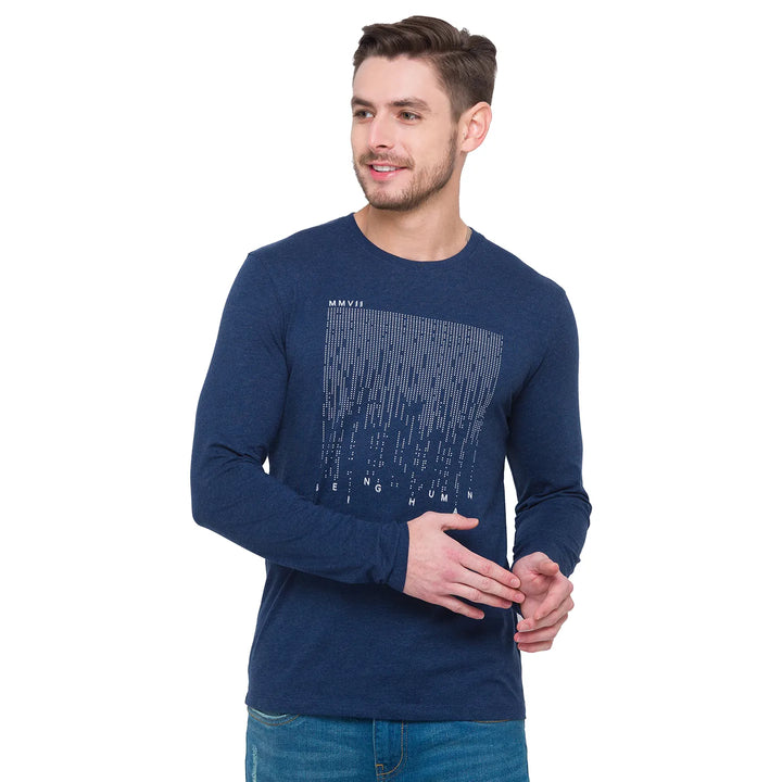 Blue Regular Fit Men's Long Sleeves T-Shirt by Being Human Clothing