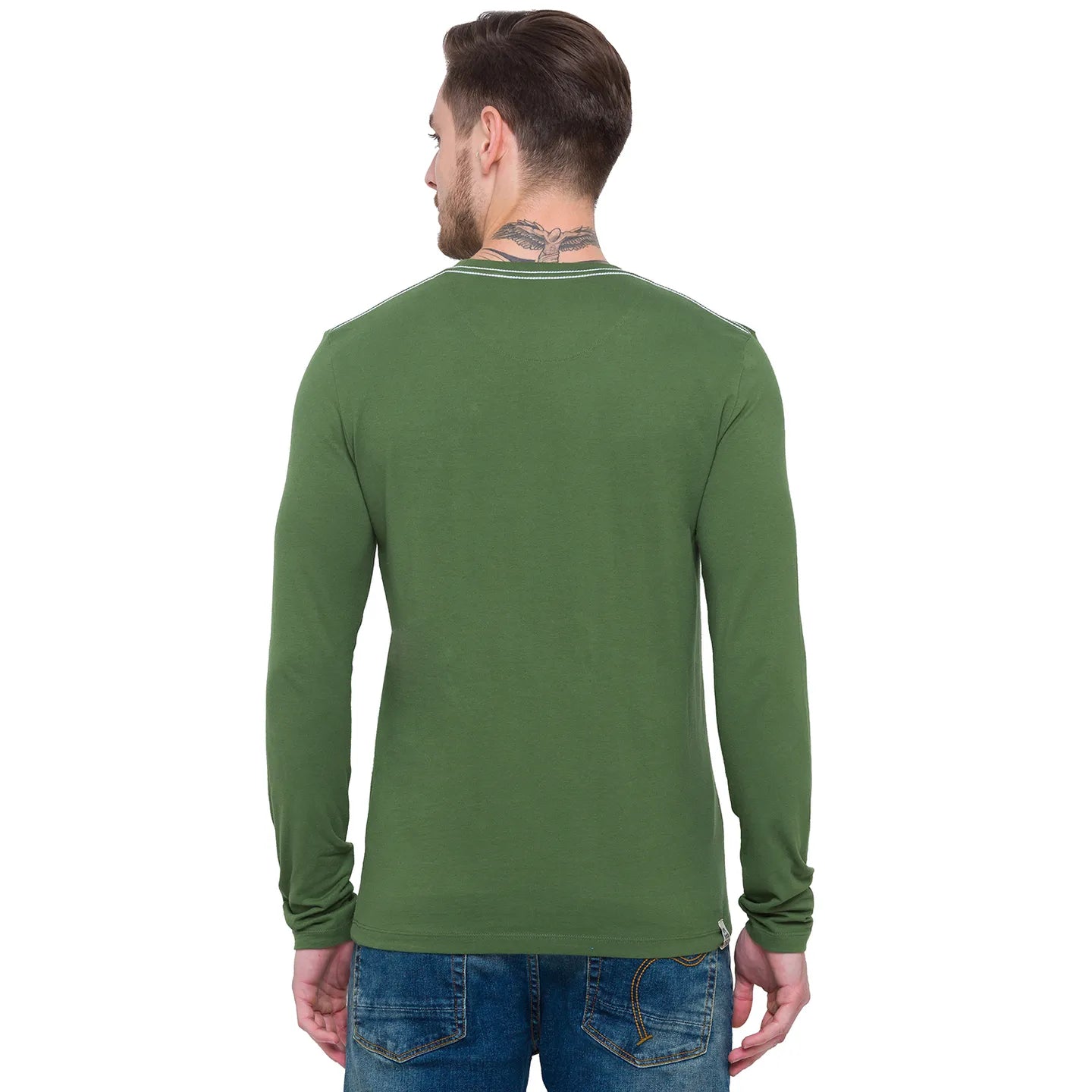 Green Regular Fit Men's Long Sleeves T-Shirt by Being Human Clothing