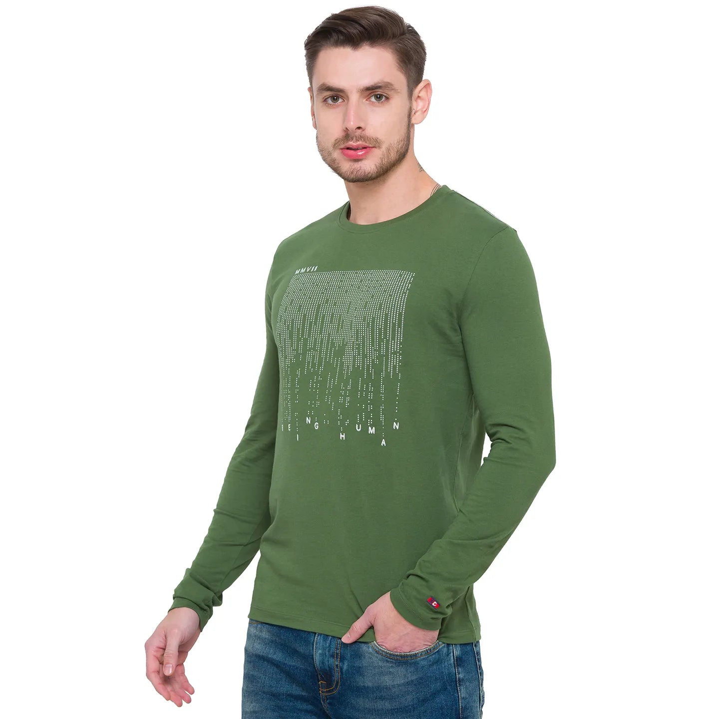 Green Regular Fit Men's Long Sleeves T-Shirt by Being Human Clothing