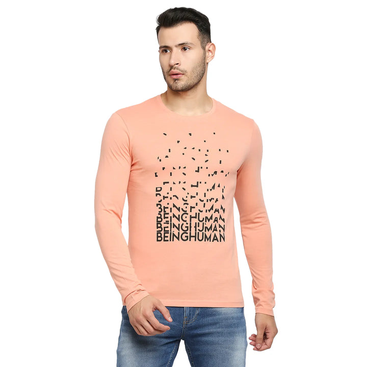 Pink Regular Fit Men's Long Sleeves T-Shirt by Being Human Clothing