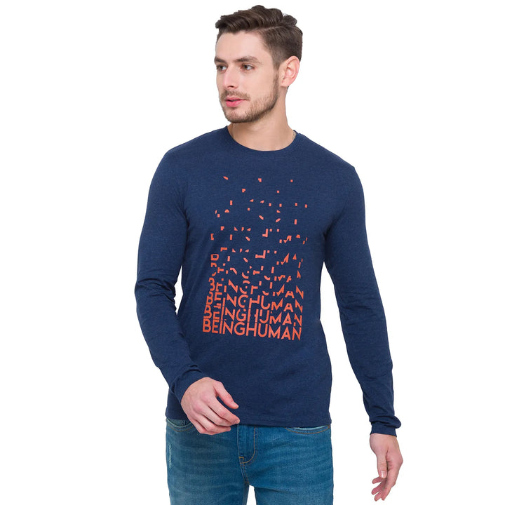 Blue Regular Fit Men's Long Sleeves T-Shirt by Being Human Clothing