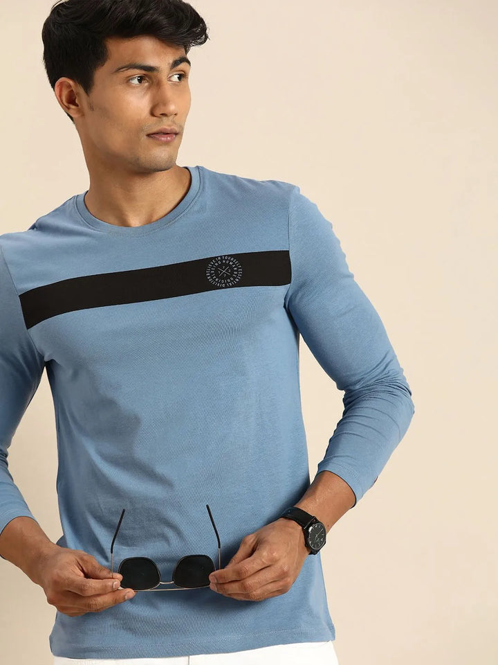 Blue Regular Fit Men's Long Sleeves T-Shirt by Being Human Clothing