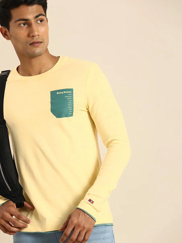 Yellow Regular Fit Men's Long Sleeves T-Shirt by Being Human Clothing