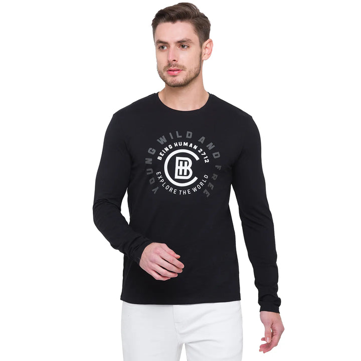 Black Regular Fit Men's Long Sleeves T-Shirt by Being Human Clothing