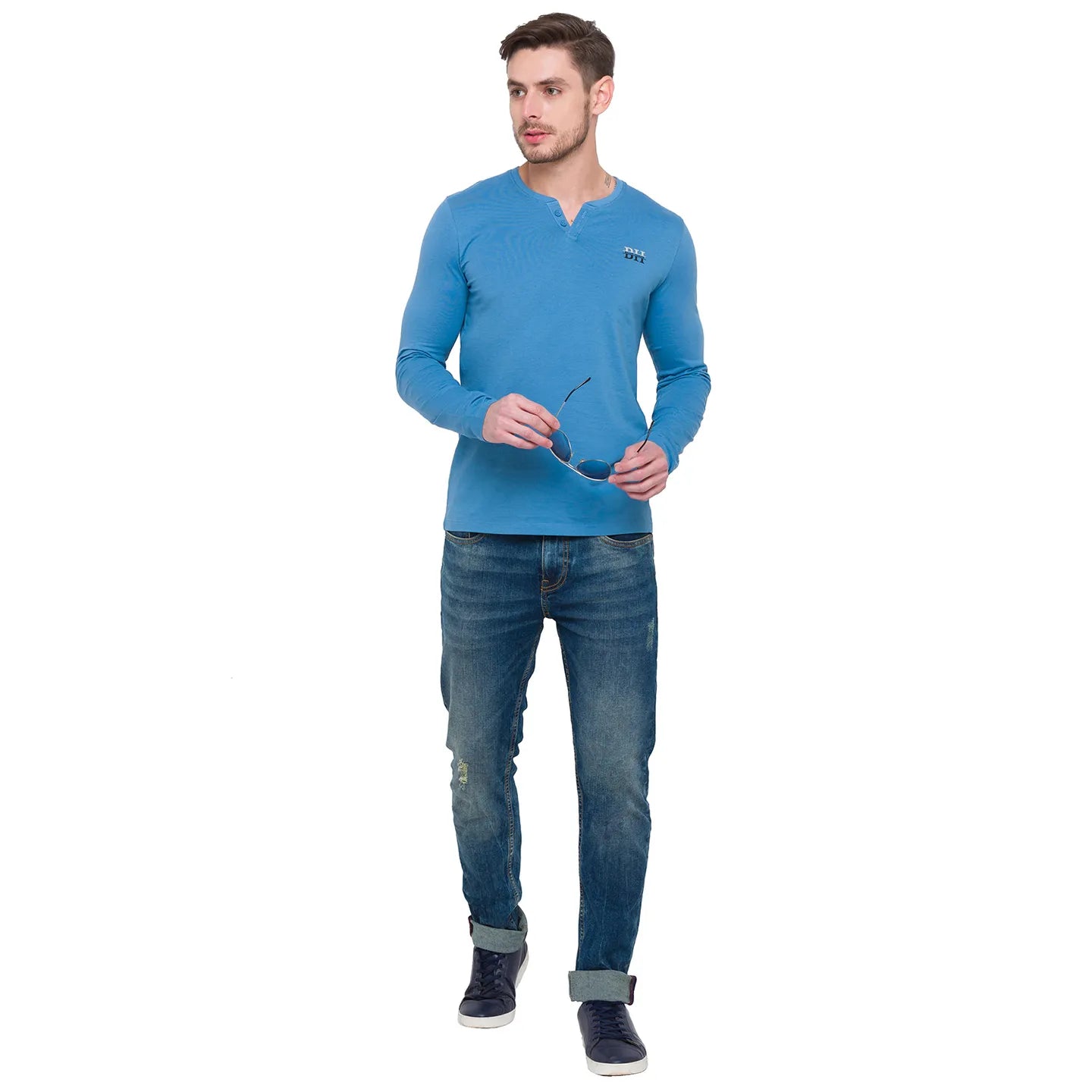 Blue Regular Fit Men's Long Sleeves T-Shirt by Being Human Clothing