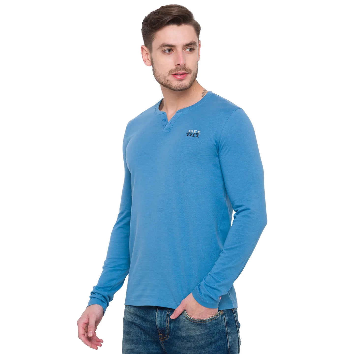 Blue Regular Fit Men's Long Sleeves T-Shirt by Being Human Clothing