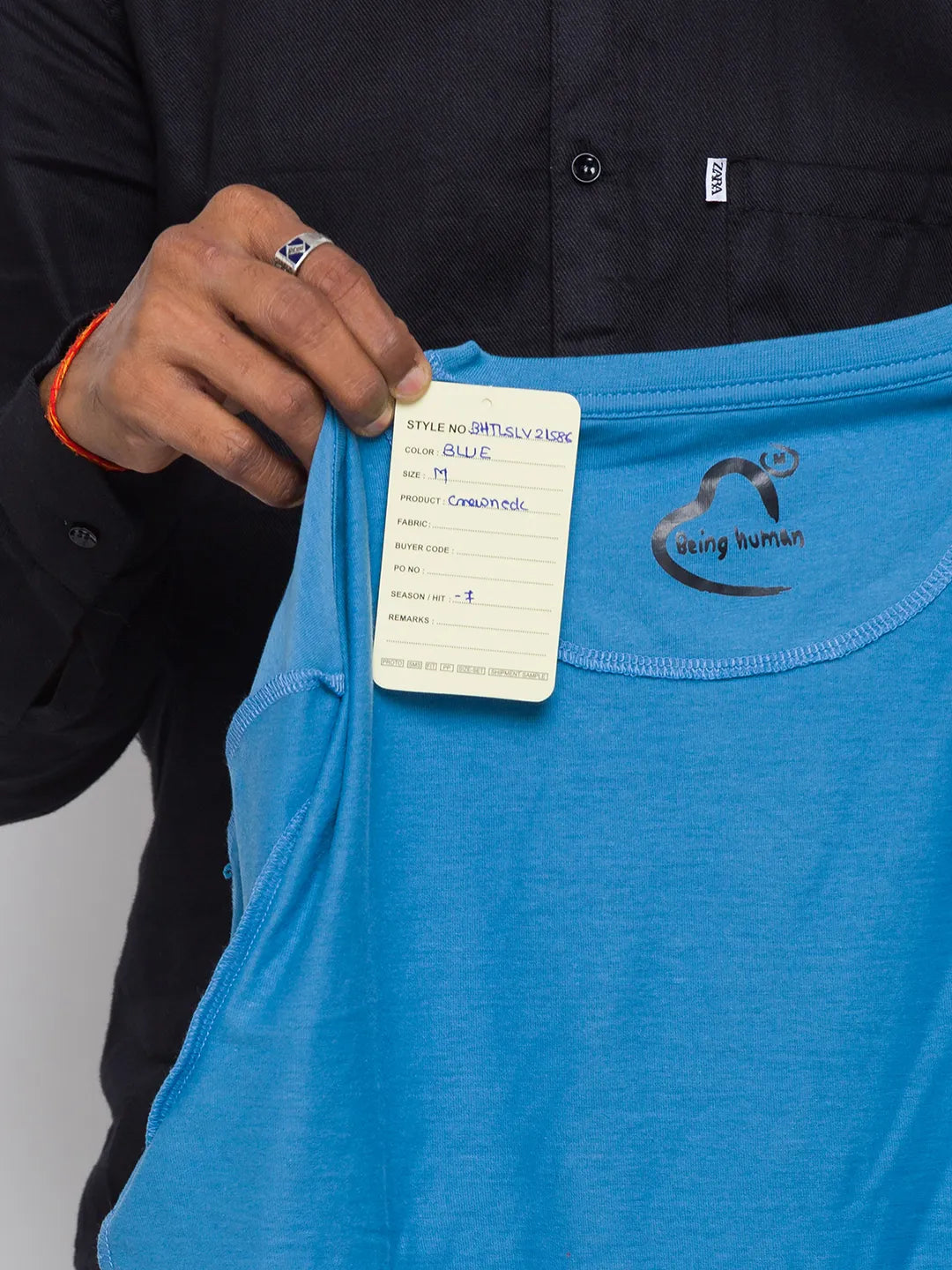 Blue Regular Fit Men's Long Sleeves T-Shirt by Being Human Clothing