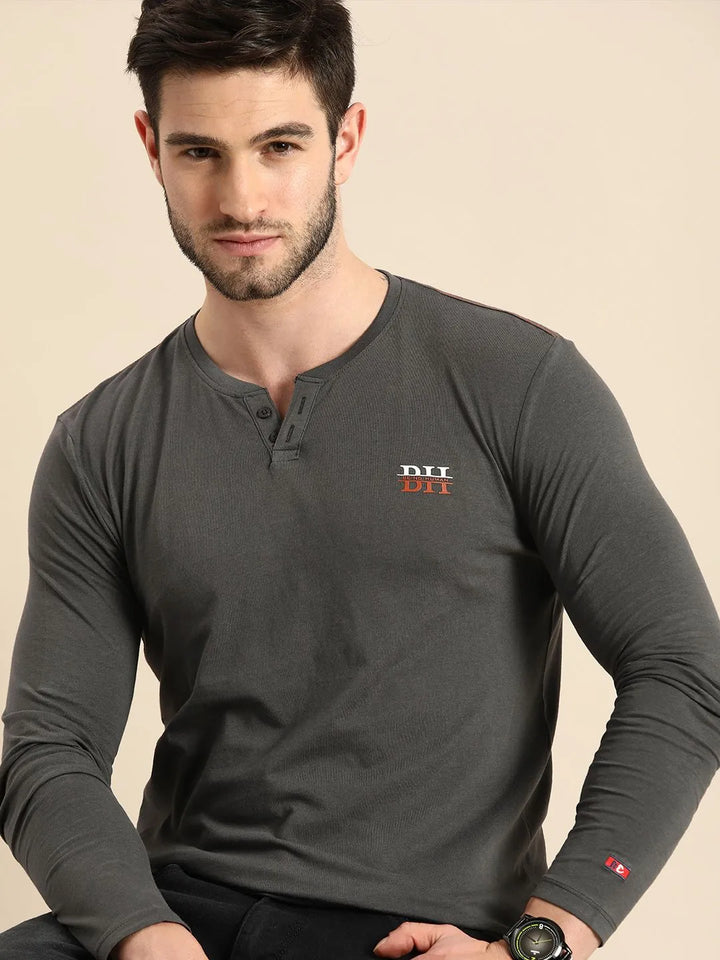 Grey Regular Fit Men's Long Sleeves T-Shirt by Being Human Clothing