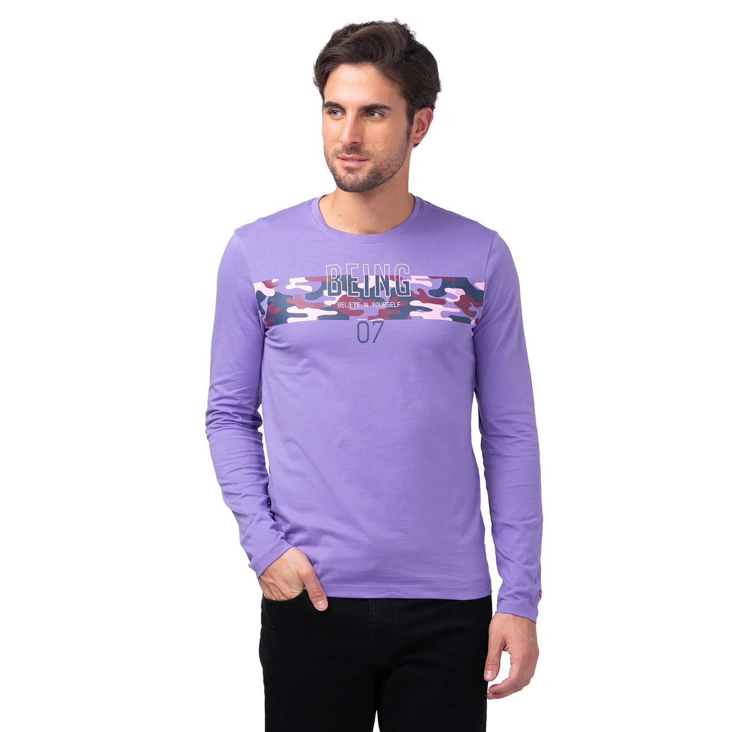 Purple Regular Fit Men's Long Sleeves T-Shirt by Being Human Clothing