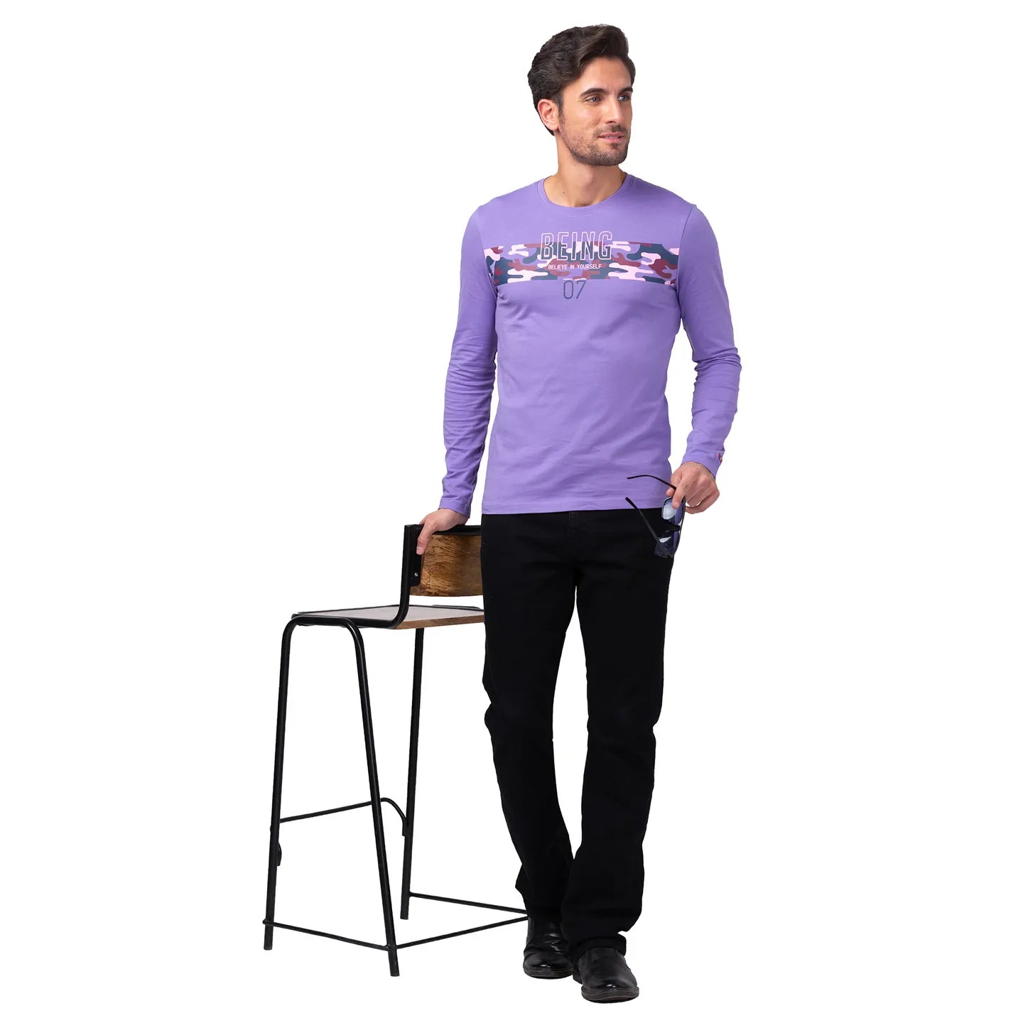 Purple Regular Fit Men's Long Sleeves T-Shirt by Being Human Clothing