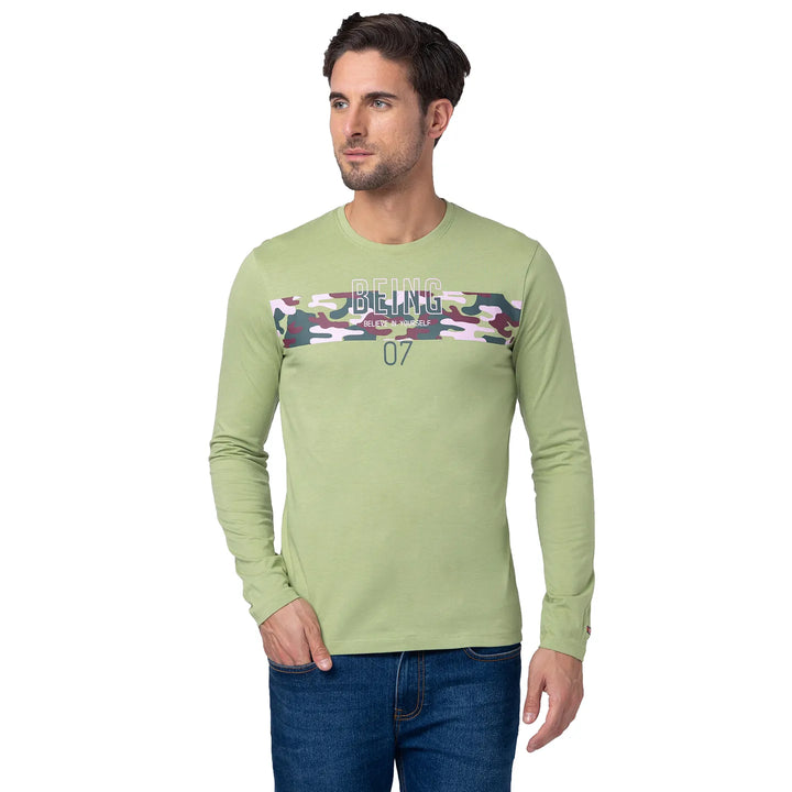 Green Camo Print Long Sleeves Men's T-Shirt by Being Human Clothing
