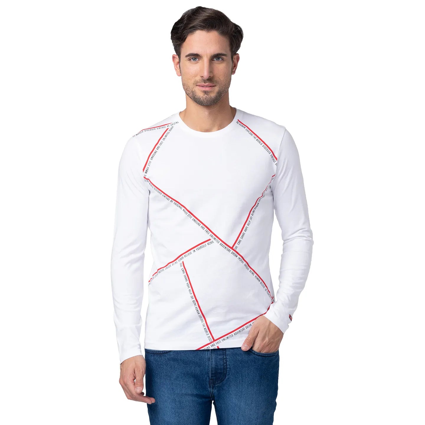 White Regular Fit Men's Long Sleeves T-Shirt by Being Human Clothing