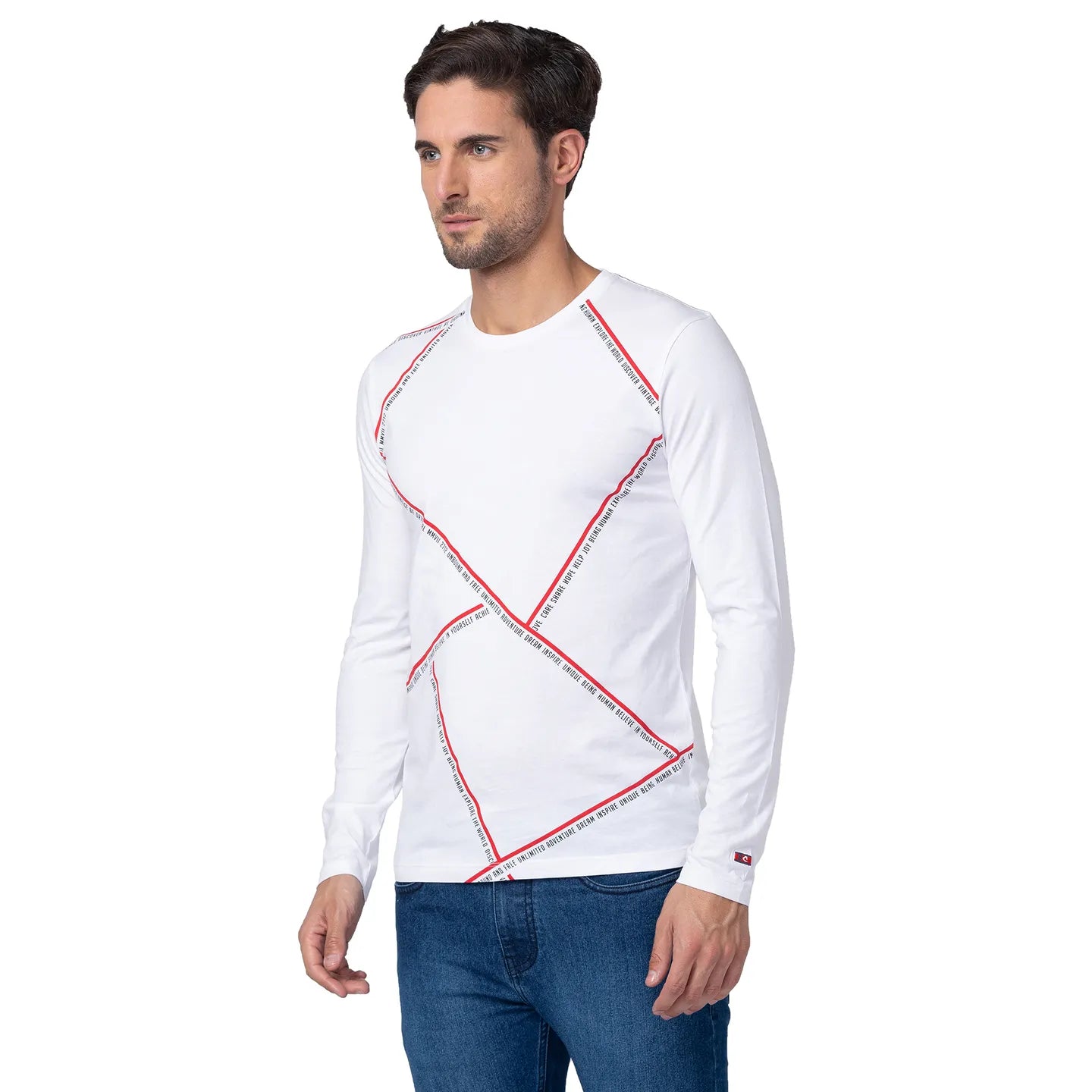 White Regular Fit Men's Long Sleeves T-Shirt by Being Human Clothing
