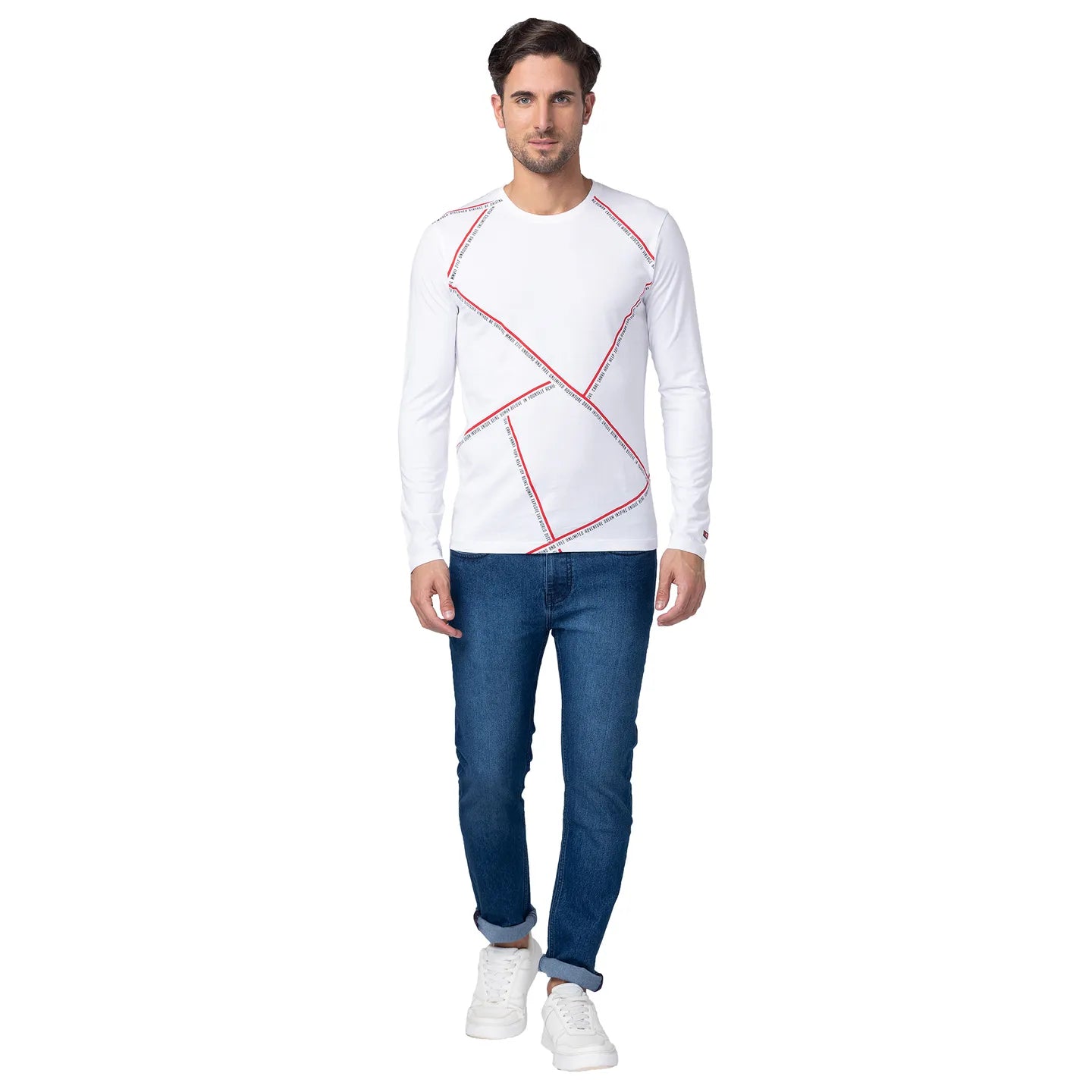 White Regular Fit Men's Long Sleeves T-Shirt by Being Human Clothing