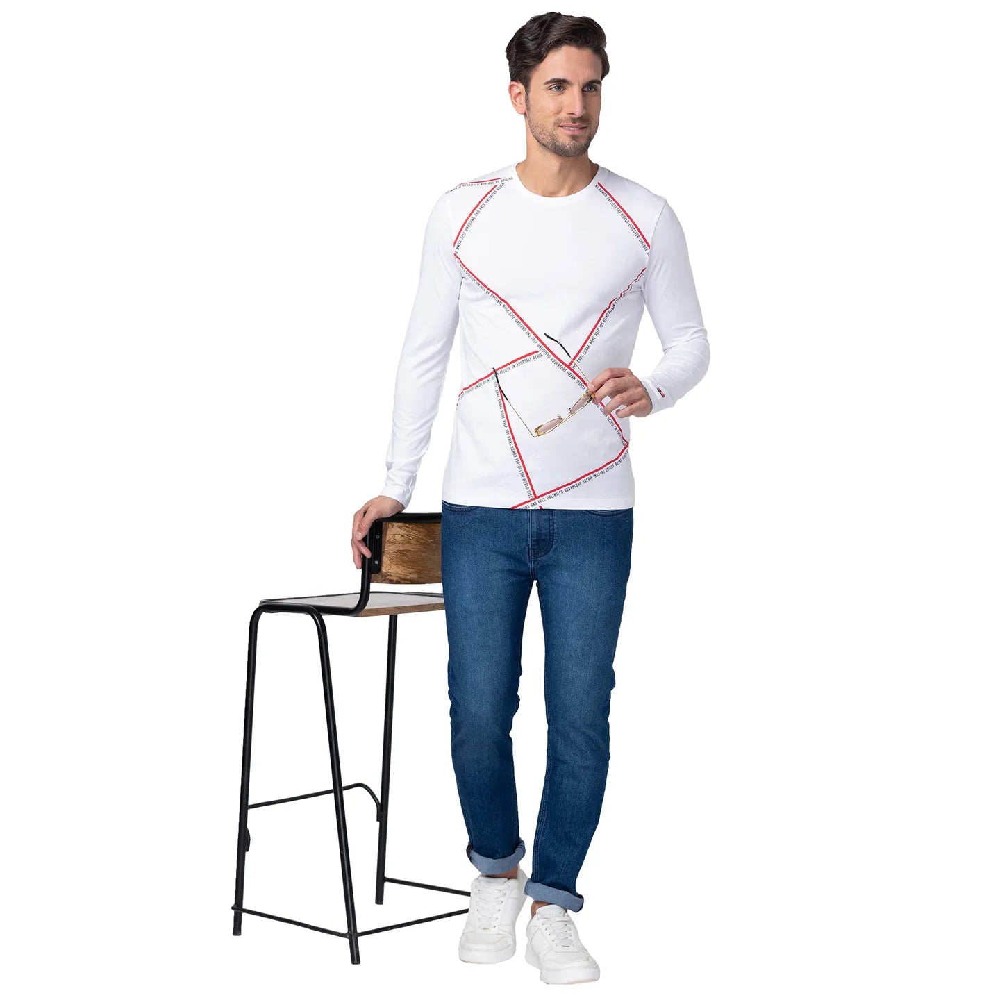 White Regular Fit Men's Long Sleeves T-Shirt by Being Human Clothing