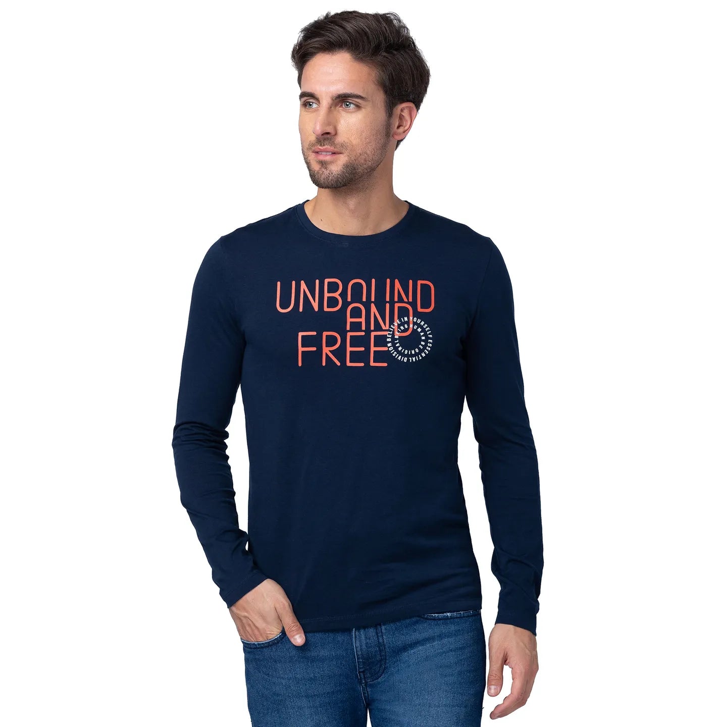 Blue Regular Fit Men's Long Sleeves T-Shirt by Being Human Clothing