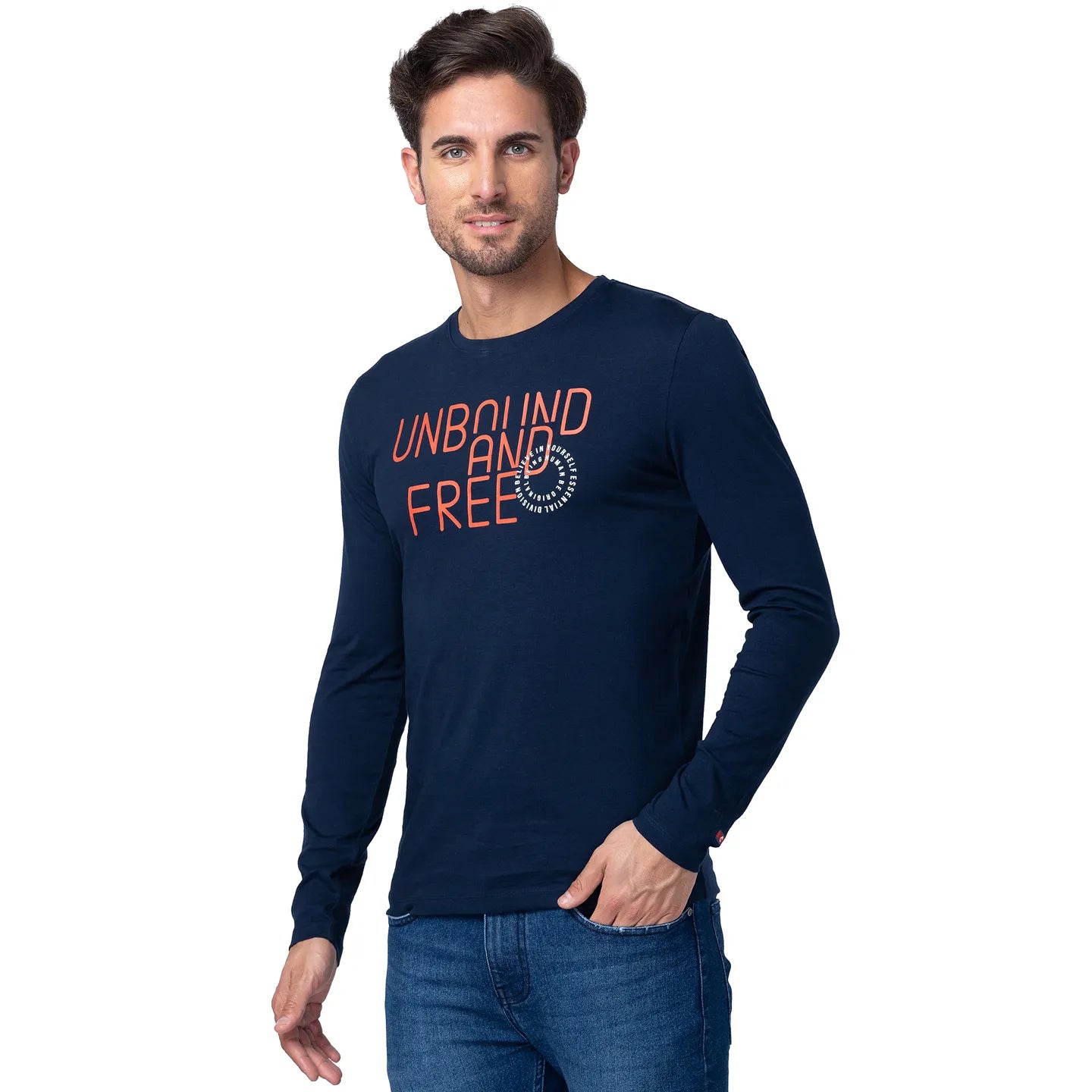 Blue Regular Fit Men's Long Sleeves T-Shirt by Being Human Clothing