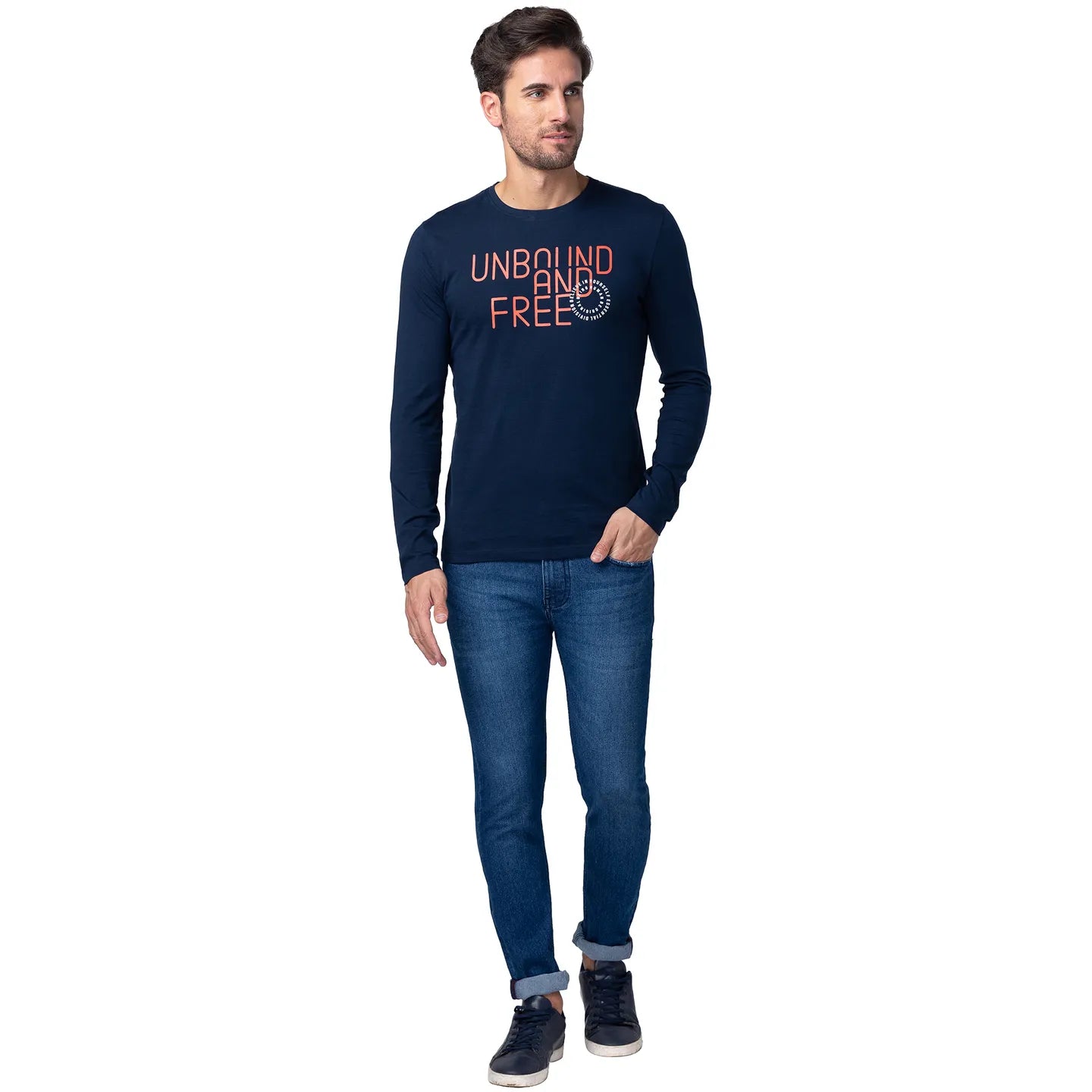 Blue Regular Fit Men's Long Sleeves T-Shirt by Being Human Clothing