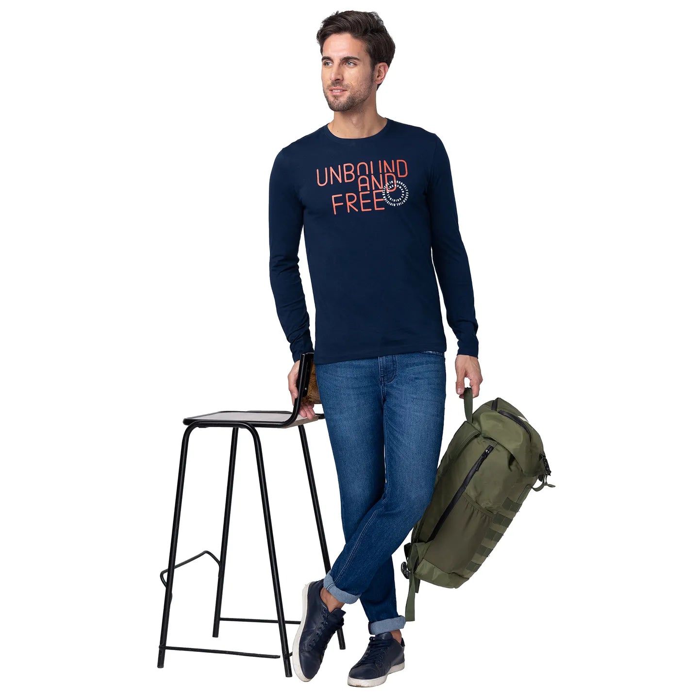 Blue Regular Fit Men's Long Sleeves T-Shirt by Being Human Clothing