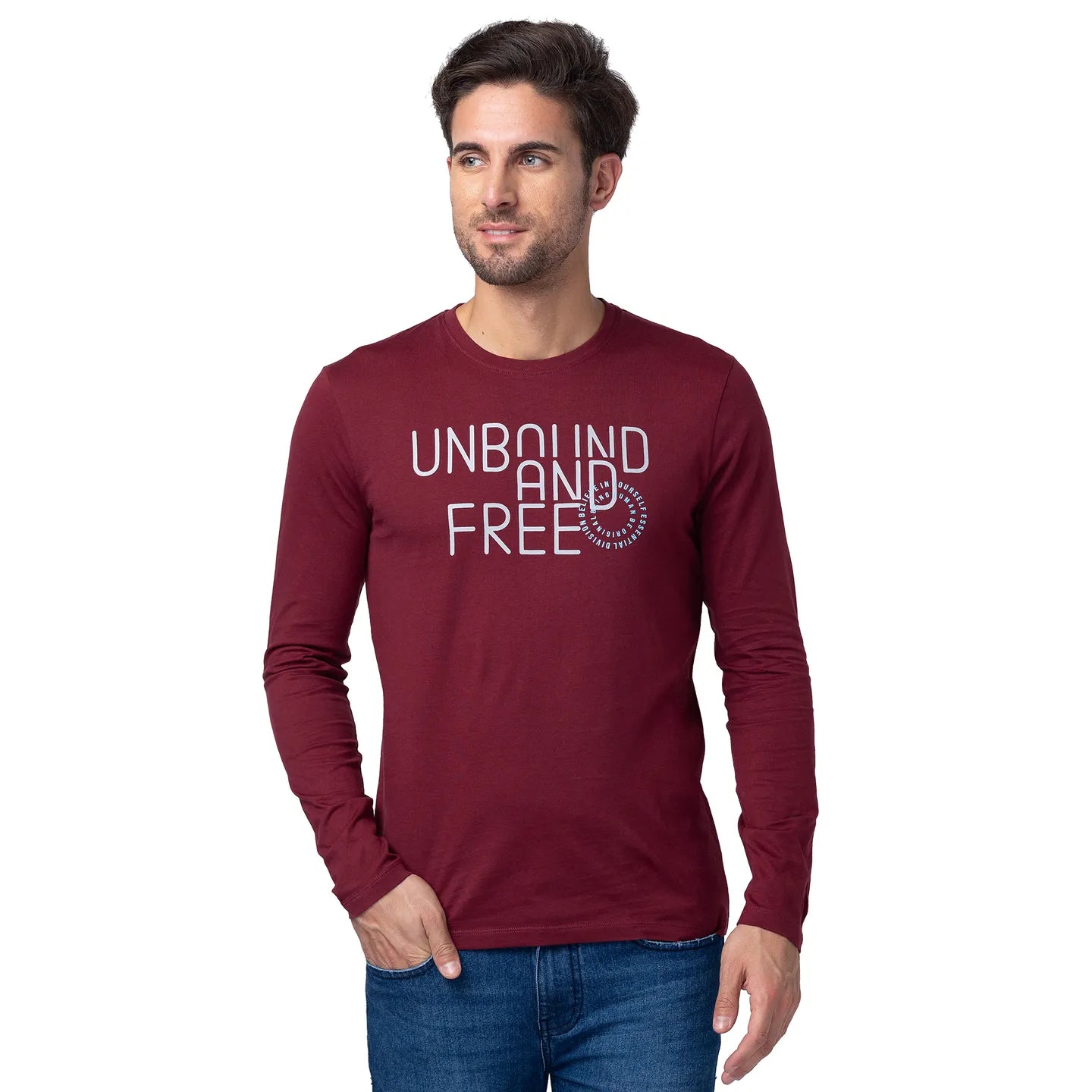 Red Regular Fit Men's Long Sleeves T-Shirt by Being Human Clothing