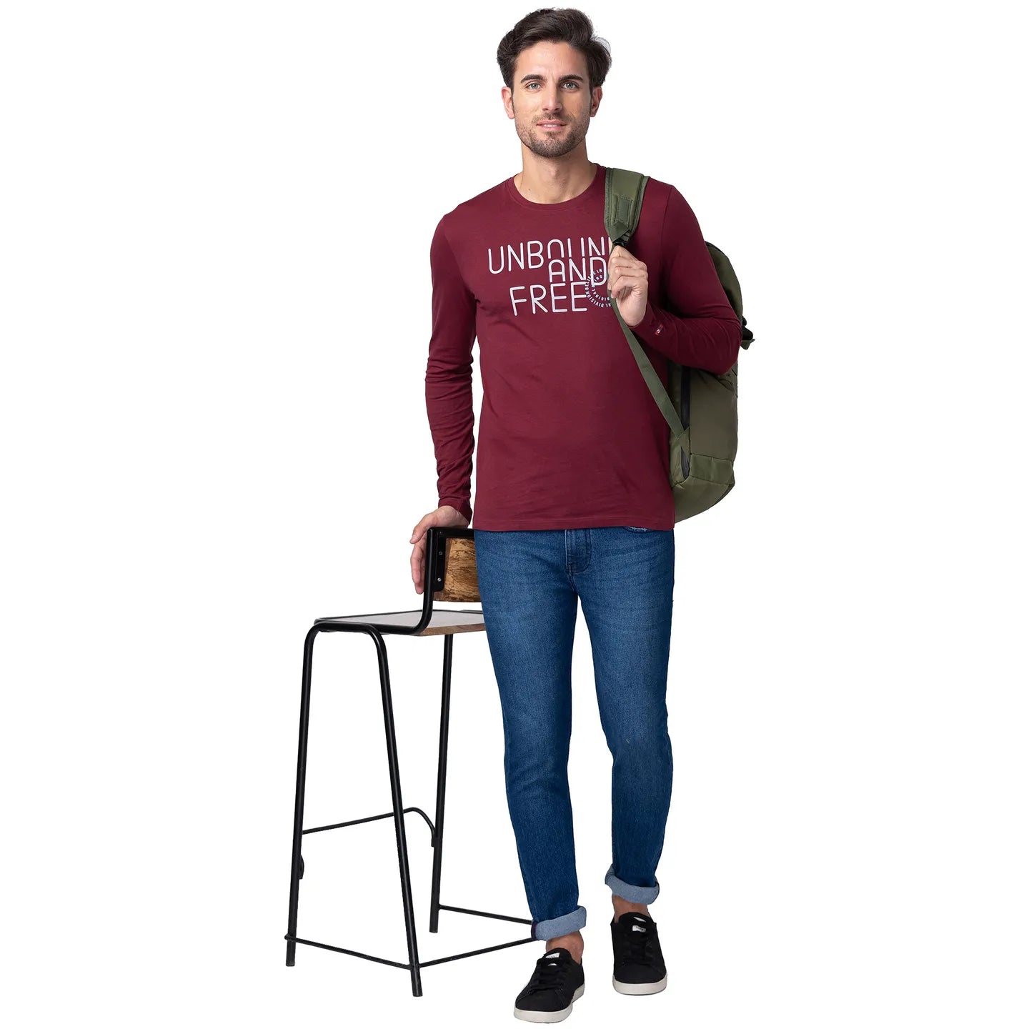 Red Regular Fit Men's Long Sleeves T-Shirt by Being Human Clothing