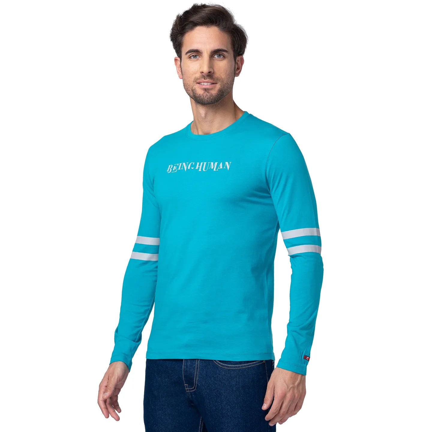 Blue Regular Fit Men's Long Sleeves T-Shirt by Being Human Clothing