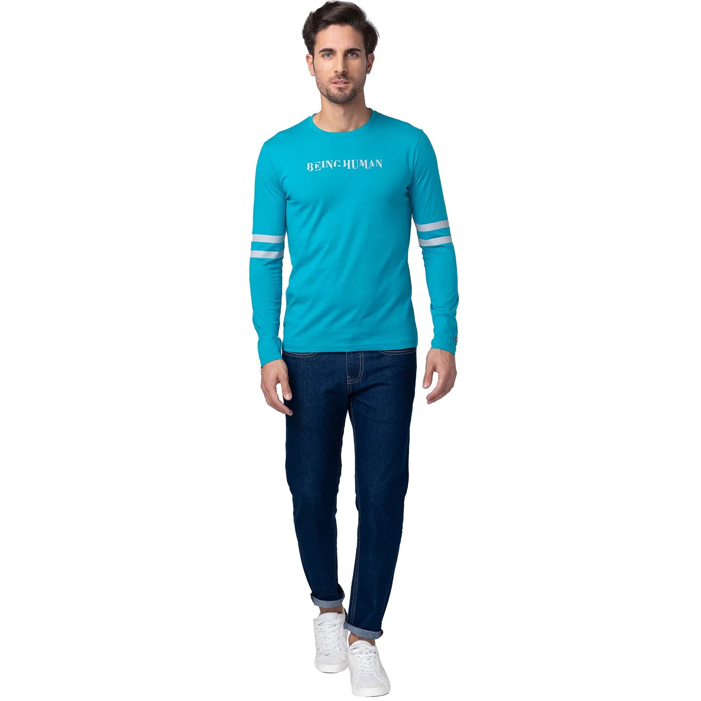 Blue Regular Fit Men's Long Sleeves T-Shirt by Being Human Clothing