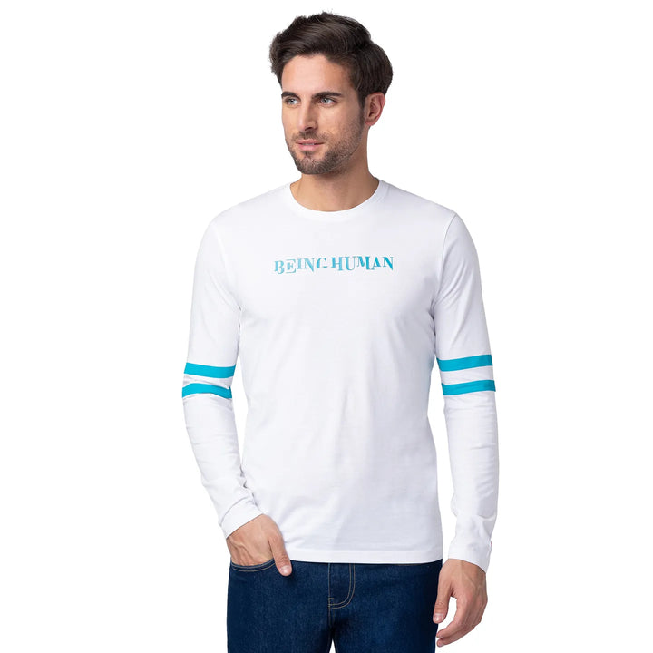 White Regular Fit Men's Long Sleeves T-Shirt by Being Human Clothing
