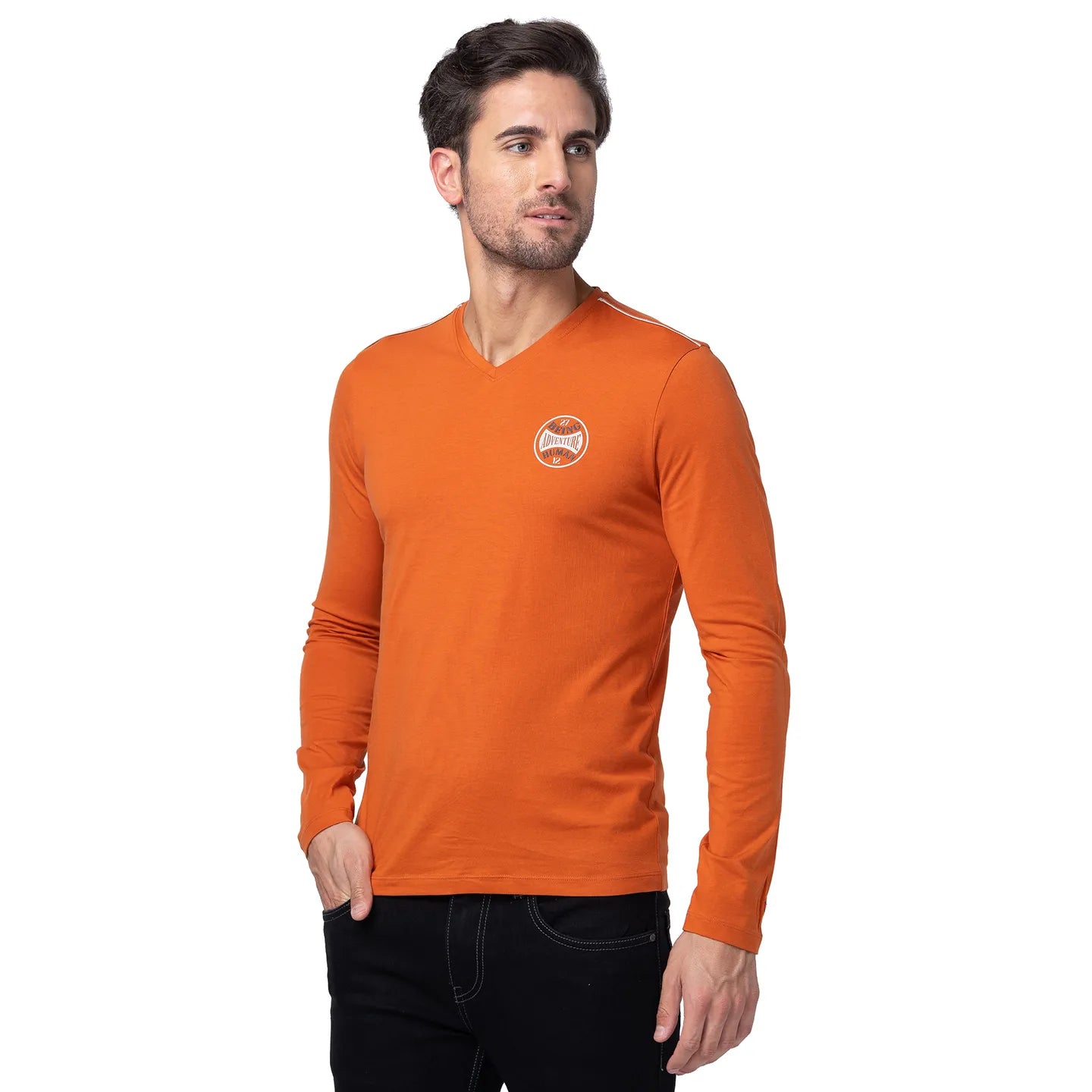 Orange Regular Fit Men's Long Sleeves T-Shirt by Being Human Clothing