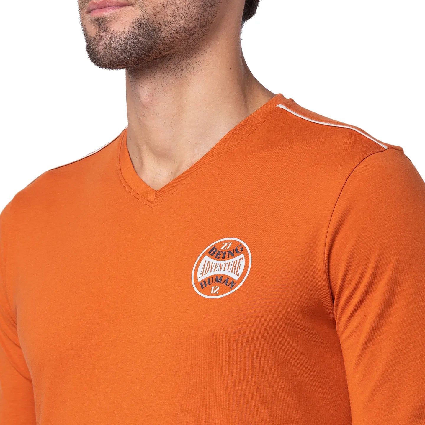 Orange Regular Fit Men's Long Sleeves T-Shirt by Being Human Clothing