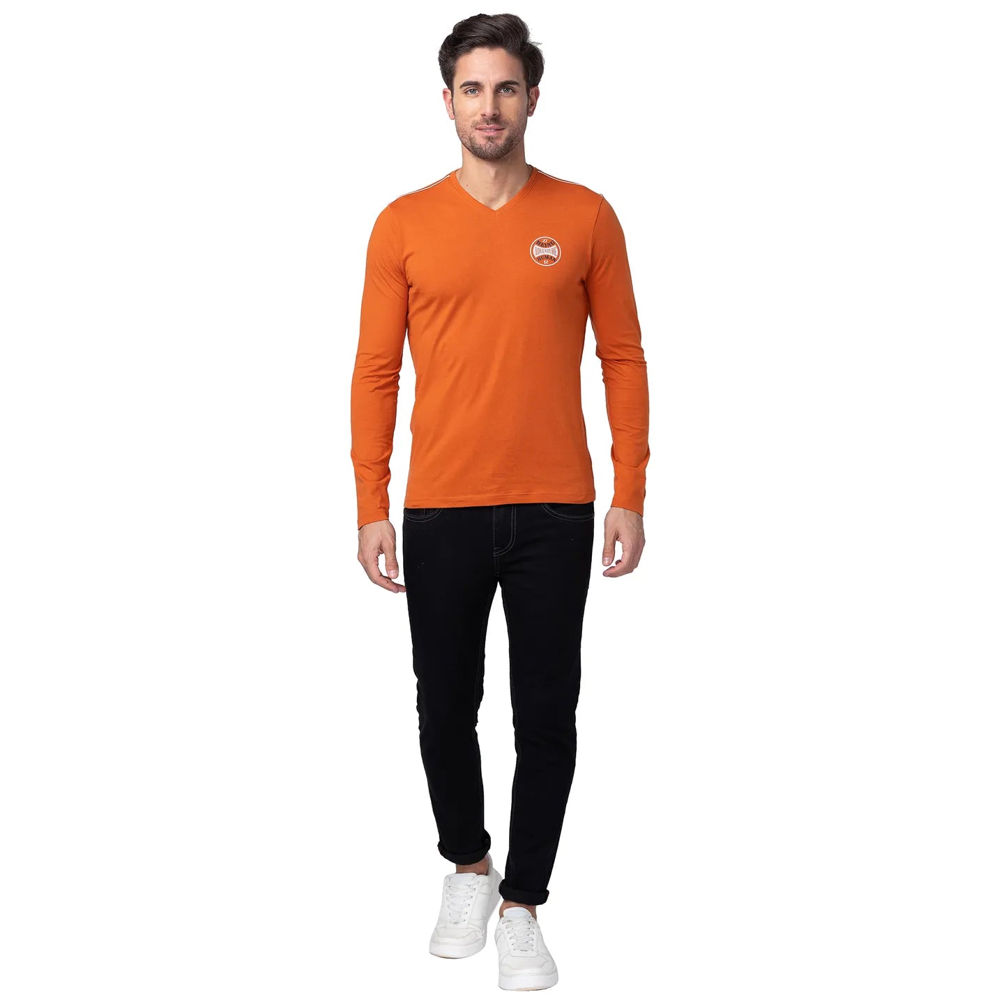 Orange Regular Fit Men's Long Sleeves T-Shirt by Being Human Clothing