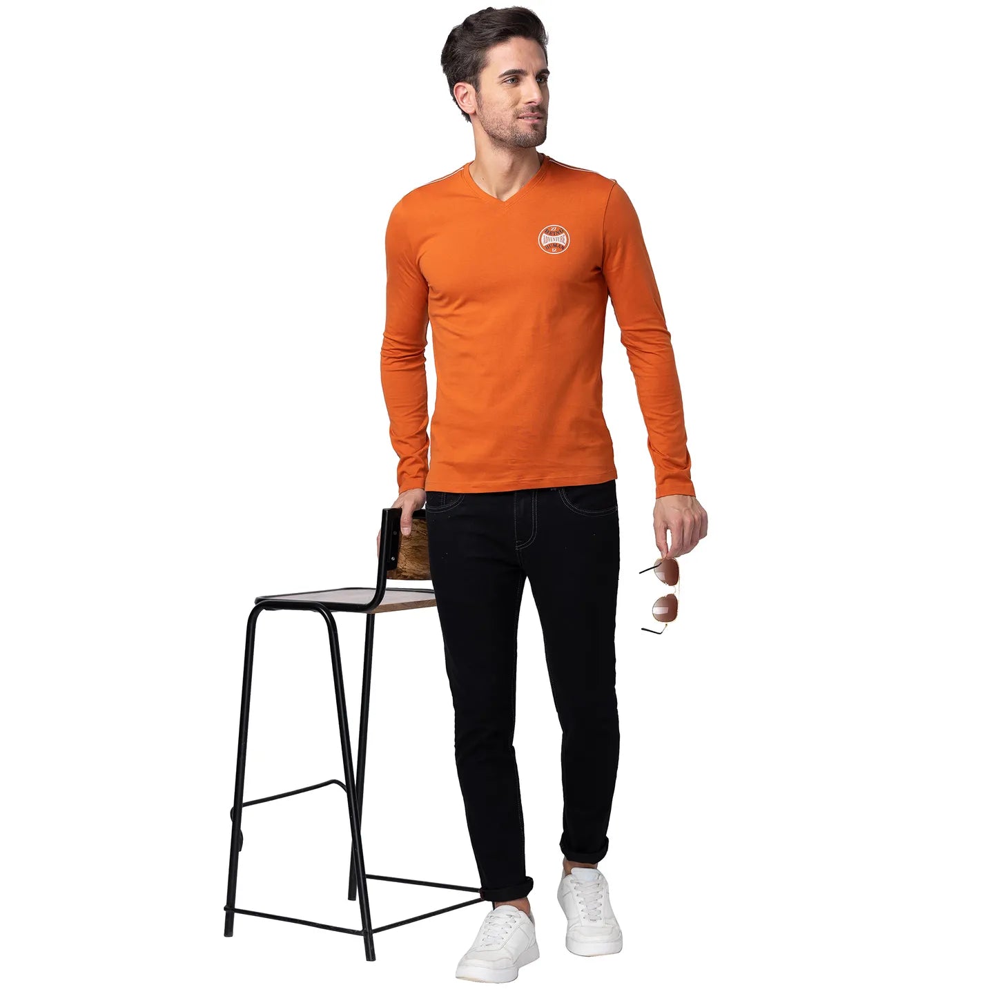 Orange Regular Fit Men's Long Sleeves T-Shirt by Being Human Clothing