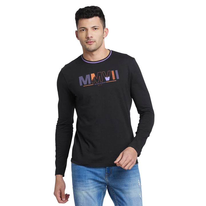 Black Regular Fit Round Neck Men's T-Shirt by Being Human Clothing